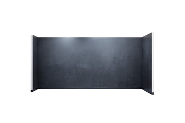 Poster - Empty exhibition stand with black walls, isolated on a white background. Clean and blank layout for design or branding purposes. 3D Rendering