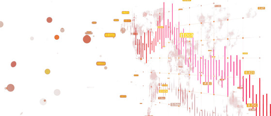 Aufkleber - 3D render of a declining financial data chart with red candlesticks and numerical data on a white background. Concept of financial crisis and market decline. 3D Rendering.
