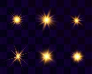 Poster - 
Set of bright beautiful stars.Flash of light on the background.Vector graphics.
