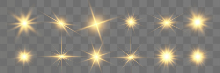 Poster - 
Set of bright beautiful stars.Flash of light on the background.Vector graphics.
