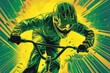 © MrHamster - A BMX Rider in Green and Yellow, Speed Lines Blurring the Background