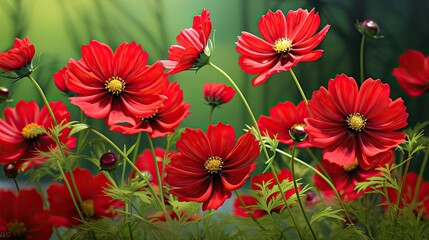 Sticker - Red cosmos flowers in full bloom