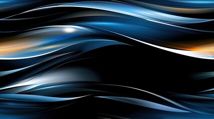 Poster - Abstract blue, white, and orange lines are set against a dark background. The lines appear to be waving, creating a sense of motion