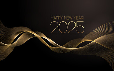 Wall Mural - 2025 New Year Abstract shiny color gold wave design element