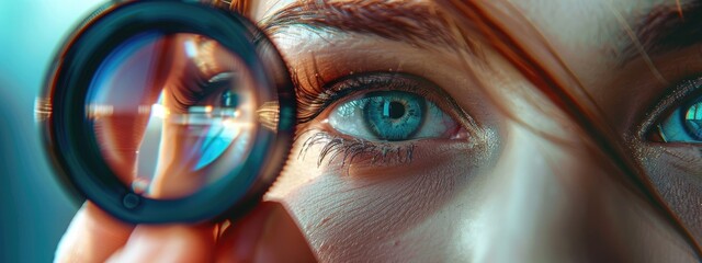 Canvas Print - close-up of a girl holding a lens. Selective focus