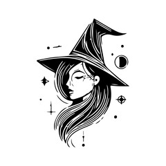 Wall Mural -  Witch Woman with crescent moon Hand drawn sketch art. Mystical, Celestial and Spiritual theme