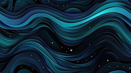 Poster - Abstract blue, white, and orange lines are set against a dark background. The lines appear to be waving, creating a sense of motion SEAMLESS PATTERN