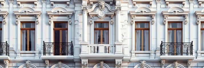 Poster - Classic Building Facade with Balconies and Ornate Windows - 3D Illustration