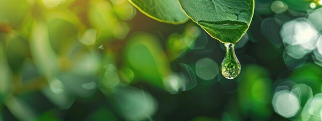 Wall Mural - close-up of a drop of eucalyptus essential oil. Selective focus