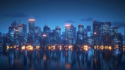 Sticker - Night City Skyline with Reflections 3D Illustration