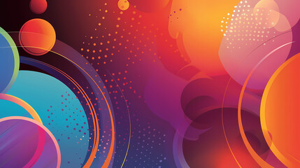 Sticker - Vibrant abstract background with gradient circles and dynamic shapes in red, blue, and orange hues.