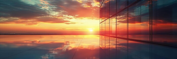 Canvas Print - Sunset View From Modern Skyscraper Rooftop - Realistic 3D Image