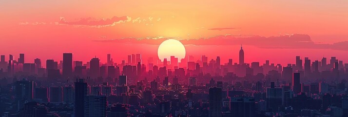 Sticker - Sunset Cityscape Illustration