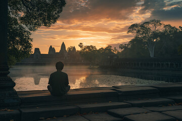 Wall Mural - Solo Traveler at Peaceful Lake