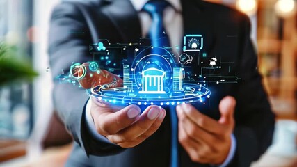 Poster - iot concept. businessman offers iot products and solutions. internet, business, technology, and netw