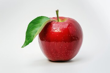 Wall Mural - Shiny red apple with a green leaf, isolated on a white background