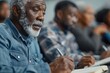 © Vibu design  gallery - African American senior man taking notes during education training class.