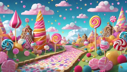 Canvas Print - sweet landscape of candies and lollipops