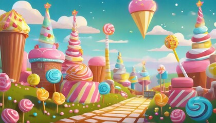 Canvas Print - sweet landscape of candies and lollipops