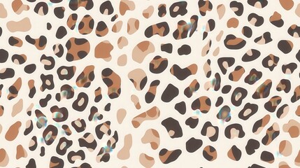 Poster - A digital illustration of a repeating leopard print pattern with subtle spots, in muted shades of brown and beige on a white background