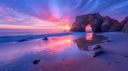 Wall Mural - Mesmerizing Sunset Over Coastal Arch and Serene Beach