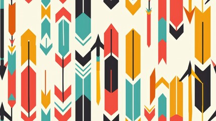Poster - A repeating pattern of bold, colorful arrows on a white background