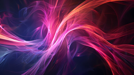 Wall Mural - Vibrant abstract light waves in red, pink, and purple tones creating a dynamic and fluid design.