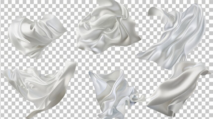 white satin fabric floating, isolated