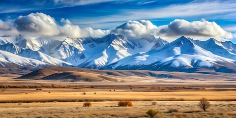 Poster - Winter has come to the Siberian steppe snow capped mountain peaks Altai Fabulous cold landscapes Anyone around AI-Generated Cont