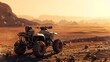 © Naru - An off-road ATV parked in a desert landscape with a warm sunset. This image represents adventure, exploration, freedom, and the beauty of nature.