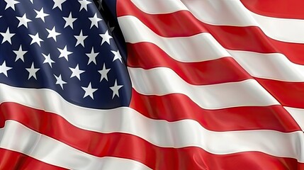 a close-up view of a waving american flag, showcasing the red and white stripes and the blue field w
