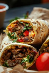 Wall Mural - close-up of delicious juicy shawarma. Selective focus