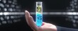 © Navaporn - Human hand holding test tube with bright blue and yellow mixture, modern science experiment