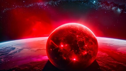 Wall Mural - Video footage of cosmic scene with two celestial bodies closely positioned against a backdrop of space