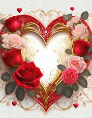 Wall Mural - golden heart and red roses