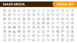 © artnazu - Mass media outline vector icons large set isolated on white background. media business concept. Media outline icons set.