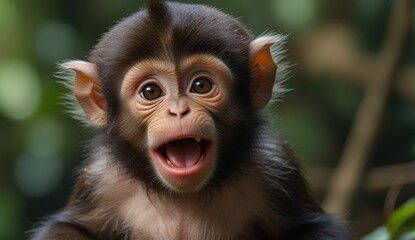 Wall Mural - Joyful Young Monkey Close-Up