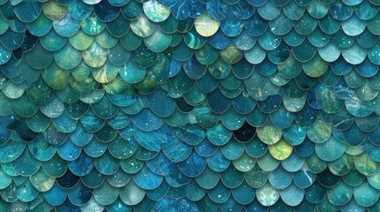Poster - A close-up image of a fish scale pattern, with iridescent blue scales