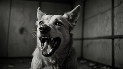 Wall Mural - Intense Expression of a Dog in Black and White