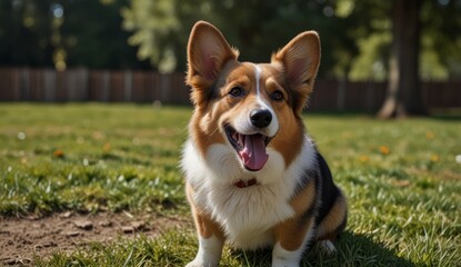 Wall Mural - Happy Corgi in a Sunny Park