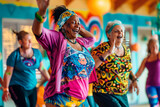 Group of multiethnic older women enjoying a zumba dance class