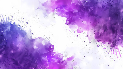 Canvas Print - Vivid purple watercolor splash with splatter effects on a white background, creating an artistic and dynamic visual.