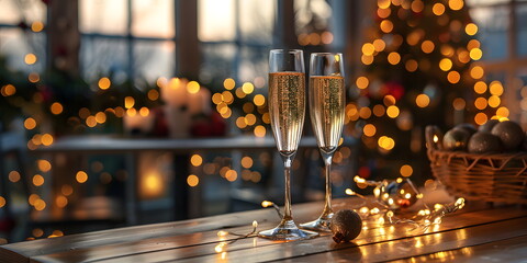 Champagne glasses were placed on the table and enjoyed with friends in a good atmosphere. It symbolizes the happiness that arises in that moment when everyone comes together to create good memories.