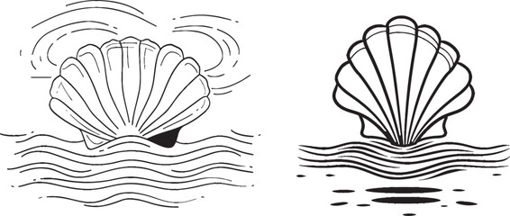 Aufkleber - One line drawing of an oyster shell with a pearl inside. Symbolising a spa and wellness salon using a seashell symbol and banner. Editable strokes. Outline Modern illustration.