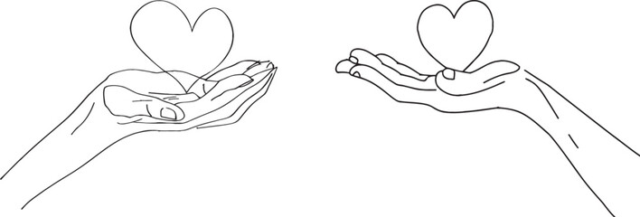 Poster - A volunteer care line icon with a curling line. A helping hand sign. A donation symbol. A volunteer outline ribbon. A loop curve pattern.