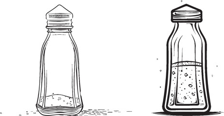 Poster - One-line continuous drawing of salt or paper shakers. Kitchen tools continuous drawing. Minimalistic illustration in one line.