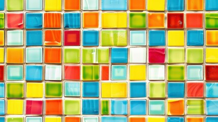Poster - A colorful arrangement of small square tiles creates a vibrant mosaic that enhances the visual appeal of the surface