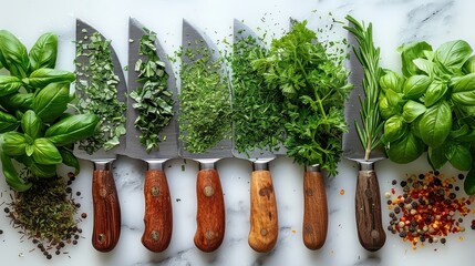 Fresh Herbs Chopped on White Background for Cooking Preparation