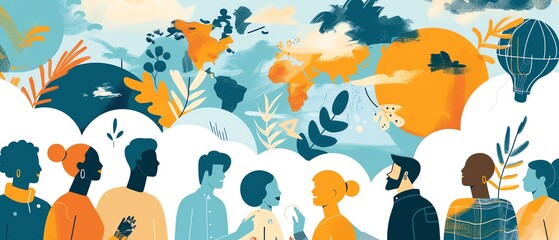 Climate policy debates, diverse opinions, flat design illustration