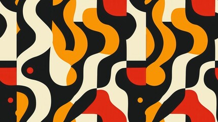 Poster - Colorful abstract shapes twist and flow together in a vibrant retro pattern, showcasing bold contrasts and a rhythmic design
